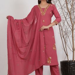 MF Hayat Women Floral Embroidered Sequinned Pure Cotton Kurta with Trousers & Dupatta-picture-25