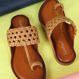 Luvfeet Women Floral Printed Leather One Toe Flats With Laser Cuts-image-66