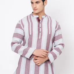 Arch element Striped Mandarin Collar Pure Cotton Short Kurta-image-7