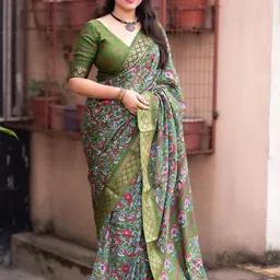 Mitera Kalamkari Printed Zari Saree-56