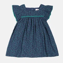 YOUNG BIRDS Girls Abstract Printed Square Neck Pure Cotton Fit & Flare Dress With Bloomer-picture-9