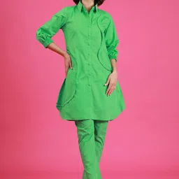 GILLORI Green Cotton Kurta With Pant-image-9