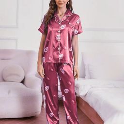 NIJANAND TEXTILE Printed Shirt Collar Night suit-image-87