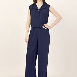 all about you Lapel Collar Sleeveless Crop Shirt With Palazzo-image-8