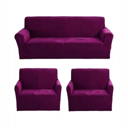 GIFTS ISLAND Purple Solid Polyester 3 Piece Sofa Cover With Arms-picture-28