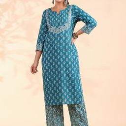 vbuyz KALINI Floral Printed Pure Cotton Kurta with Palazzos & Dupatta-picture-35