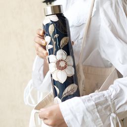 Ritualistic Navy Blue & White Stainless Steel Printed Water Bottle - 1L-35