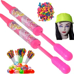 (2 Pichkari+ 3Magic Balloon+ 100Water Balloon+ 1Wig)for Kids Holi Pool Party Fun Water Gun-image-75