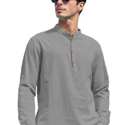 Yugnik Men Slim Fit Mandarin Collar Roll-Up Sleeves Pure Cotton Kurta-image-19