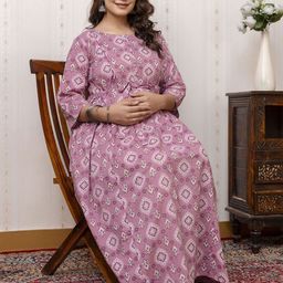 Nayo Ethnic Motifs Print Maternity Maxi Dress-image-98