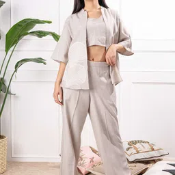 WoowZerz Shoulder Straps Pure Cotton Top With Jacket & Palazzo-picture-2