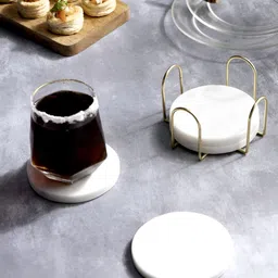 DULI 4Pcs White Round Marble Coasters With Stand-picture-41