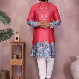 DVILLA Men Red Cotton Kurtas-picture-36