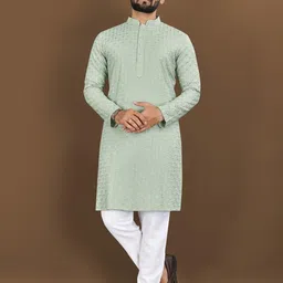 BALAJI CREATION Men Cotton Solid Straight Kurta-image-3