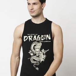 Bewakoof Men's Jet Black Dragon Graphic Printed Oversized Gym Vest-picture-18