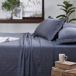 MASPAR Blue Yarn Dyed Melange Geometric Double King Bedsheet Set 2.75 m x 2.75 m-image-55