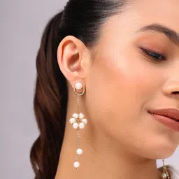 Priyaasi Gold Plated Floral Pearl Drop Earrings-24