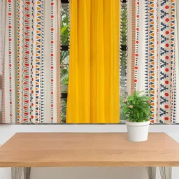URBAN SPACE Yellow & Cream-Coloured 3 Pieces Cotton Geometric Window Curtain-53