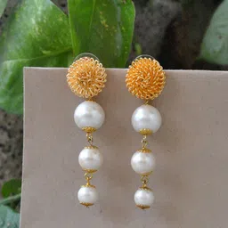 BeAbhika Gold-Plated Pearls Beaded Contemporary Drop Earrings-13