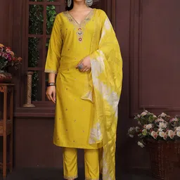 Royal Export Women Floral Embroidered Regular Kurta with Trousers & With Dupatta-image-71