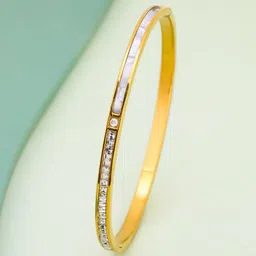 Kushal's Fashion Jewellery Gold-Plated Silver Zircon Studded Kada Bracelet-image-13
