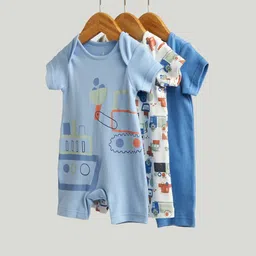 mothercare Boys Pack of 3 Printed Cotton Rompers-image-27