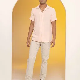 THREE DAYS Men Comfort Relaxed Fit Textured Cuban Collar Cotton Casual Shirt-image-96