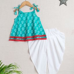 The Magic Wand Girls Floral Printed Regular Pure Cotton Kurti with Dhoti Pants-37
