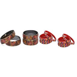 SOMIL Set Of 12 Multi Alloy Artificial Stones & Beads Bangles-picture-2