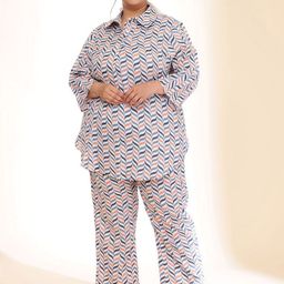 Sztori Printed Shirt Collar Neck Plus Size Tunic With Trouser Co-Ords-picture-7