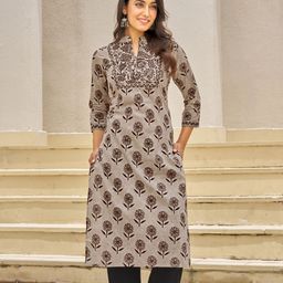 KALINI Floral Printed Mandarin Collar Sequin Kurta-image-33