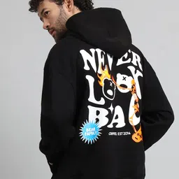 GRIFFEL Men Typography Printed Hood Fleece Pullover Sweatshirt-image-55