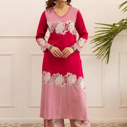 Nehamta Floral Printed V-Neck Straight Sequinned Kurta With Palazzos-picture-37