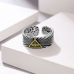 Yellow Chimes Men Vintage Silver Plated Eye of God Engraved Band Style Finger Ring-image-54