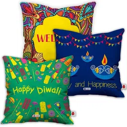 Indigifts 3 Pcs Yellow & Blue Printed Cushion Cover-16