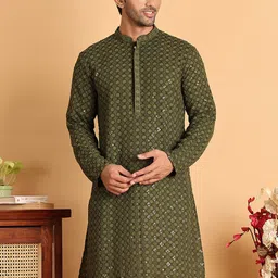 Jompers Men Floral Embroidered Sequinned Kurta-image-93