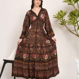 Boholyfe Print Bishop Sleeve A-Line Maxi Dress-image-89