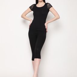 Outflits Round Neck Lace Up T-Shirt With Capris-image-8
