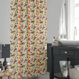 ArtzFolio Beige & Blue Printed Waterproof Shower Curtain-94