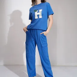 Tokyo Talkies Round Neck Patch Applique T-shirt With Joggers Co-Ords-picture-54