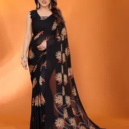 yourwish Floral Printed Satin Saree-image-2