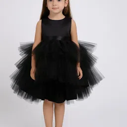 TILISM Girls Round Neck Sleeveless Layered Knee Length Net Fit & Flare Dress-picture-48