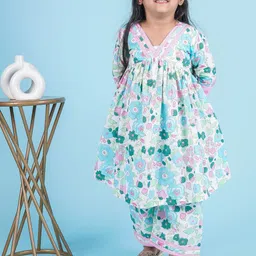 Kalp Girls Floral Printed Regular Gotta Patti Pure Cotton Kurta with Palazzos-picture-11