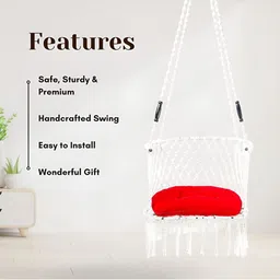 Swingzy White & Red Small C Shape Hammock Hanging Swing WithCushion image 3