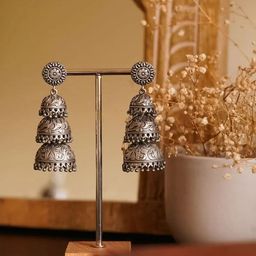 Sangria Silver Plated Three Layer Dome Shaped OxidisedJhumkas-21