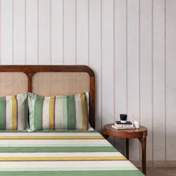 The Happy Pod Green Stripe Pure Cotton 144 TC Flat King Bedsheet With 2 Pillow Covers-image-10