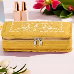 Aura Yellow and White Embroidered 7-Compartments Regular Jewellery Organiser-29
