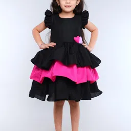 Pink Chick Colourblocked Flutter Sleeve Fit & Flare Dress-image-73