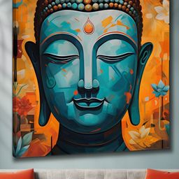 Livin'luxe Yellow & Blue Buddha Printed Canvas Religious Wall Art-image-52