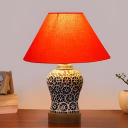 Aura Conical Orange Colored & White Printed Glass Frustum Shaped Table Lamp-26